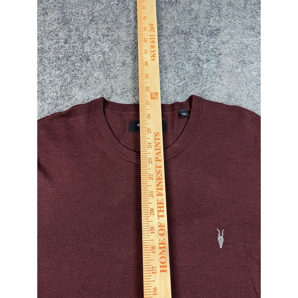 AllSaints Sweater Mens Small Burgandy Wool Blend Crewneck Skull Logo Pullover - Picture 7 of 10